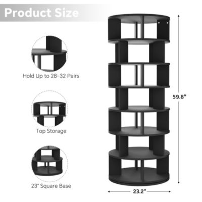 7-Tier Rotating Shoe Rack, 360° Display Wooden Revolving Shoe Rack Tower