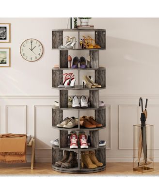 7-Tier Rotating Shoe Rack, 360° Display Wooden Revolving Shoe Rack Tower