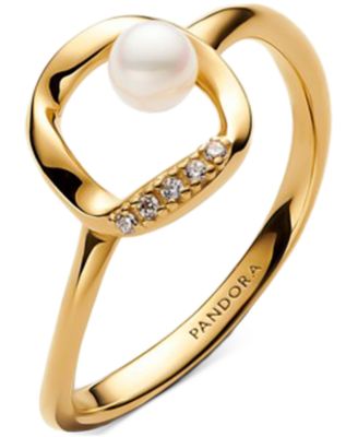 Organically Shaped Pave Circle Treated Freshwater Cultured Pearl Ring