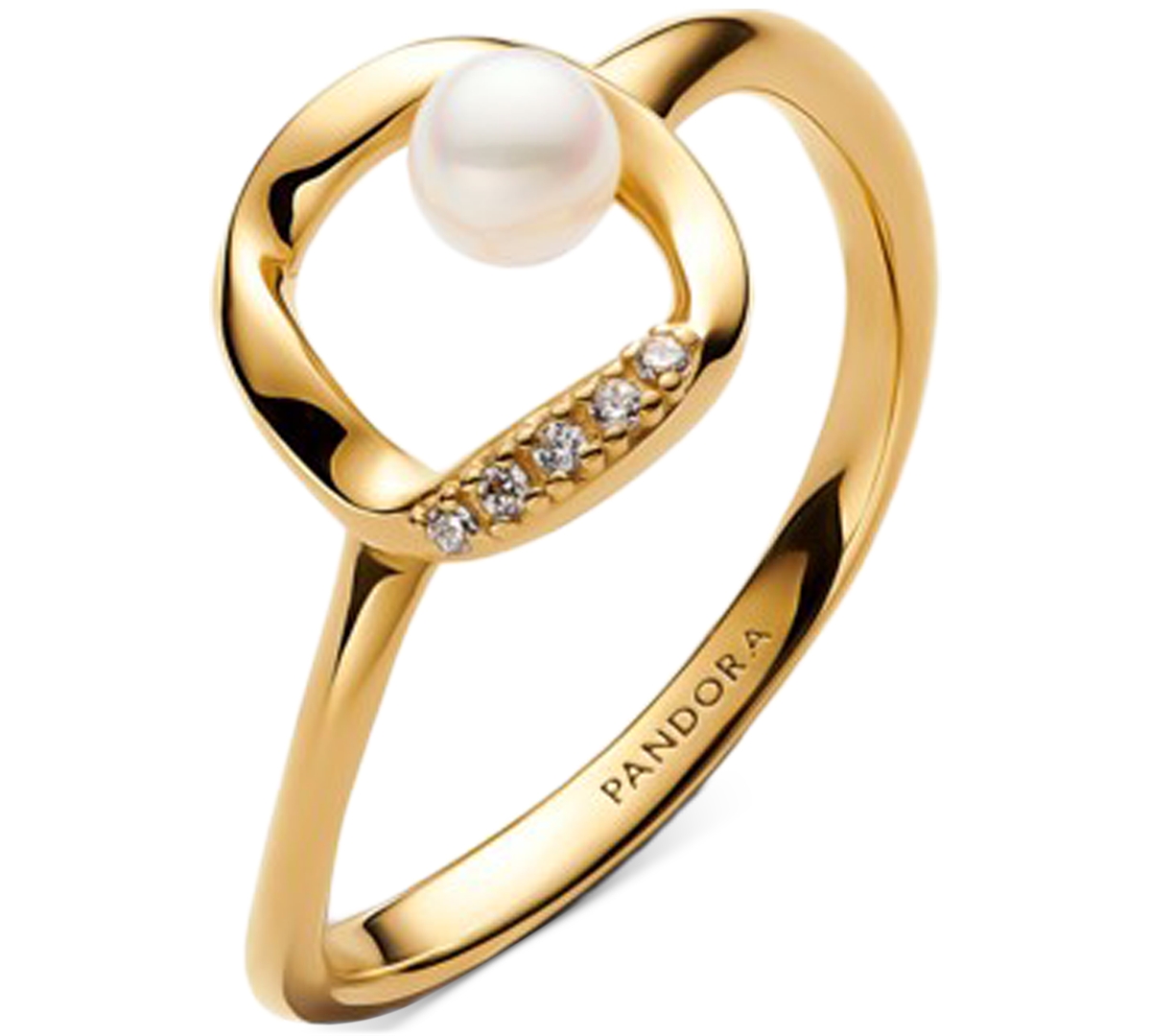 Pandora Organically Shaped Pave Circle Treated Freshwater Cultured Pearl Ring In Gold