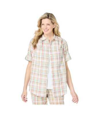 Women's Within Short-Sleeve Button Down Seersucker Shirt