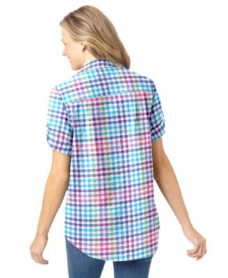 Women's Within Short-Sleeve Button Down Seersucker Shirt