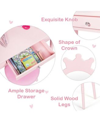 Kids Vanity Makeup Table & Chair Set Make Up Stool Play Set for Children