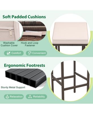 3 Pieces Patio Bar Set PE Wicker Outdoor Bar Table & Stools Set w/ Removable Cushions