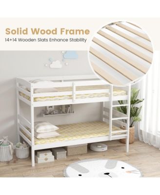 Twin Over Twin Bunk Bed Wooden Convertible Into 2 Beds High Guardrails