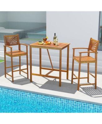 3 PCS Outdoor Acacia Wood Bar Set w/ Slatted Seat & Tabletop