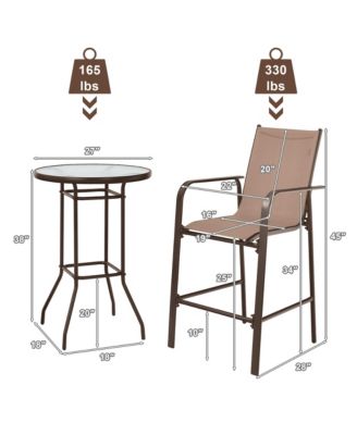 3PCS Patio Bar Set Outdoor Bistro Set with 2 Stools & 1 Tempered Glass Table