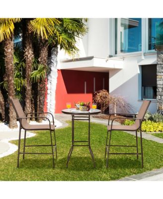3PCS Patio Bar Set Outdoor Bistro Set with 2 Stools & 1 Tempered Glass Table