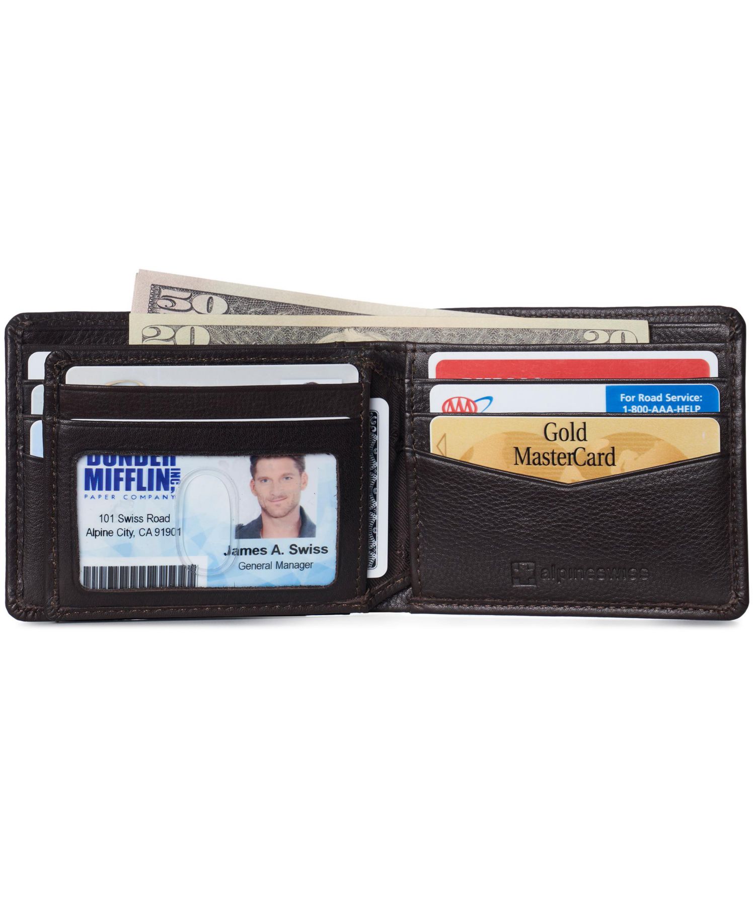 Men's Wallet for Men Nolan Commuter Bifold Dual ID Windows for License Work Badge RFID Protection Divided Bill Section Gift Boxed