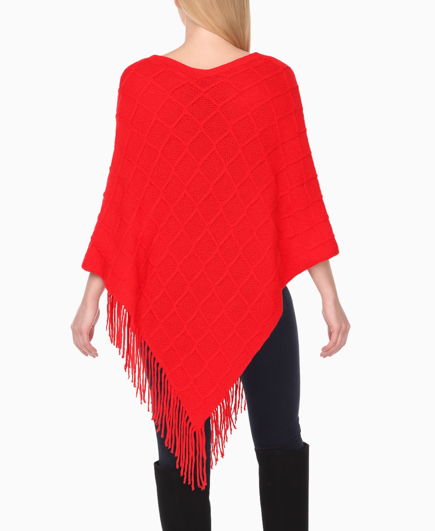 Женский свитер White Mark Open Knit Fringe Poncho, цвет: Красный — фото 3