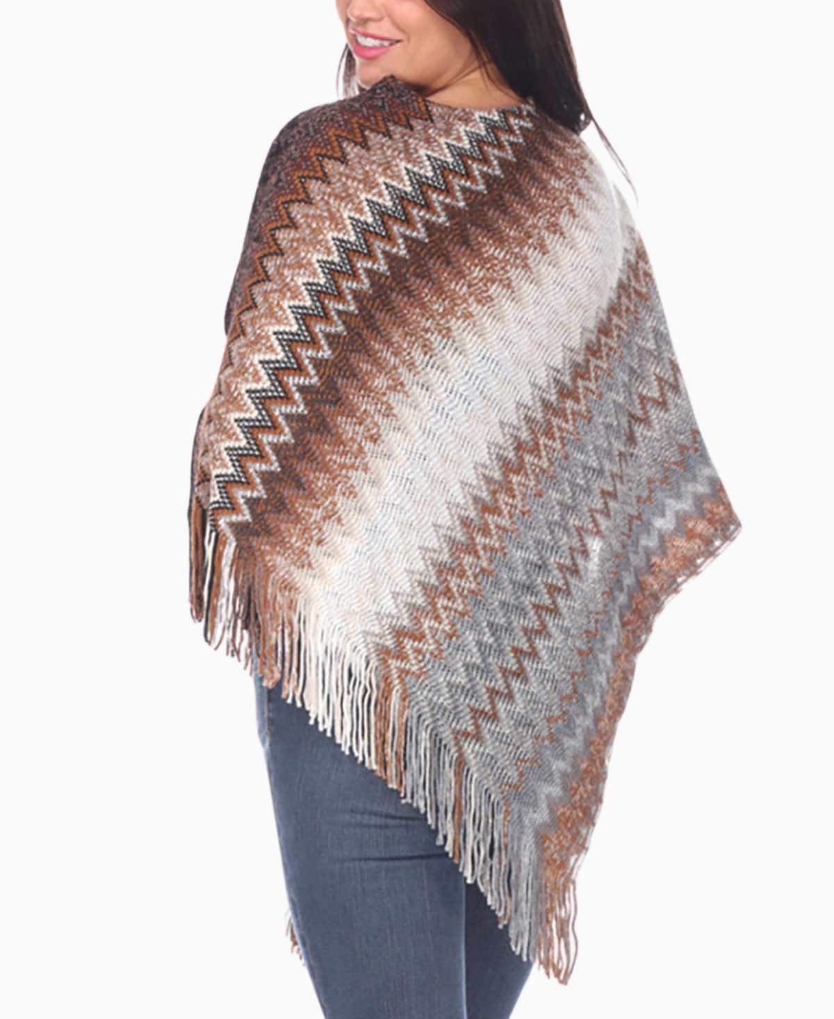 White Mark Women's Chevron Knit Fringed Hem Poncho Sweater In Multi
