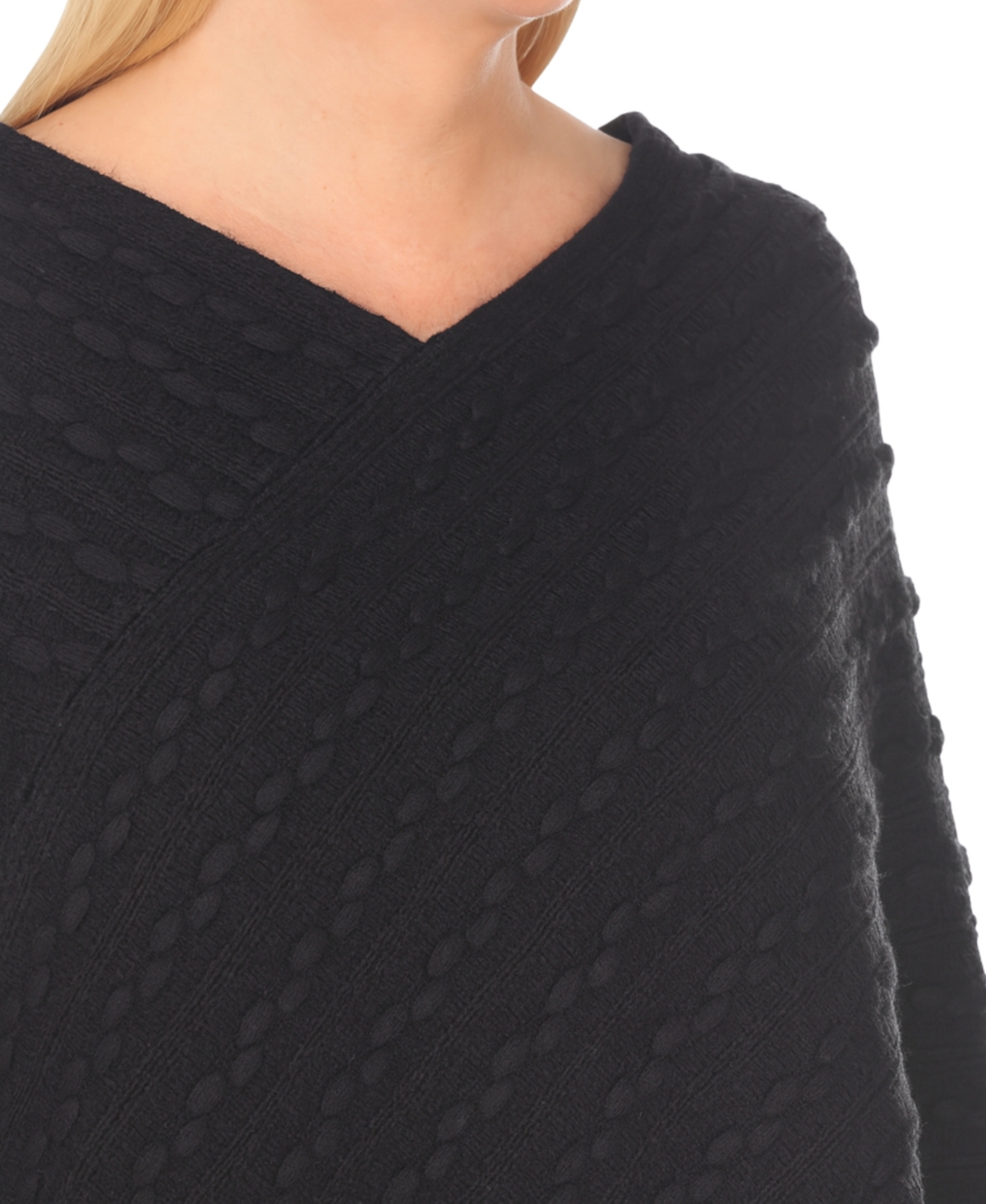 White Mark Women's Lightweight Textured Knit Poncho Sweater In Black