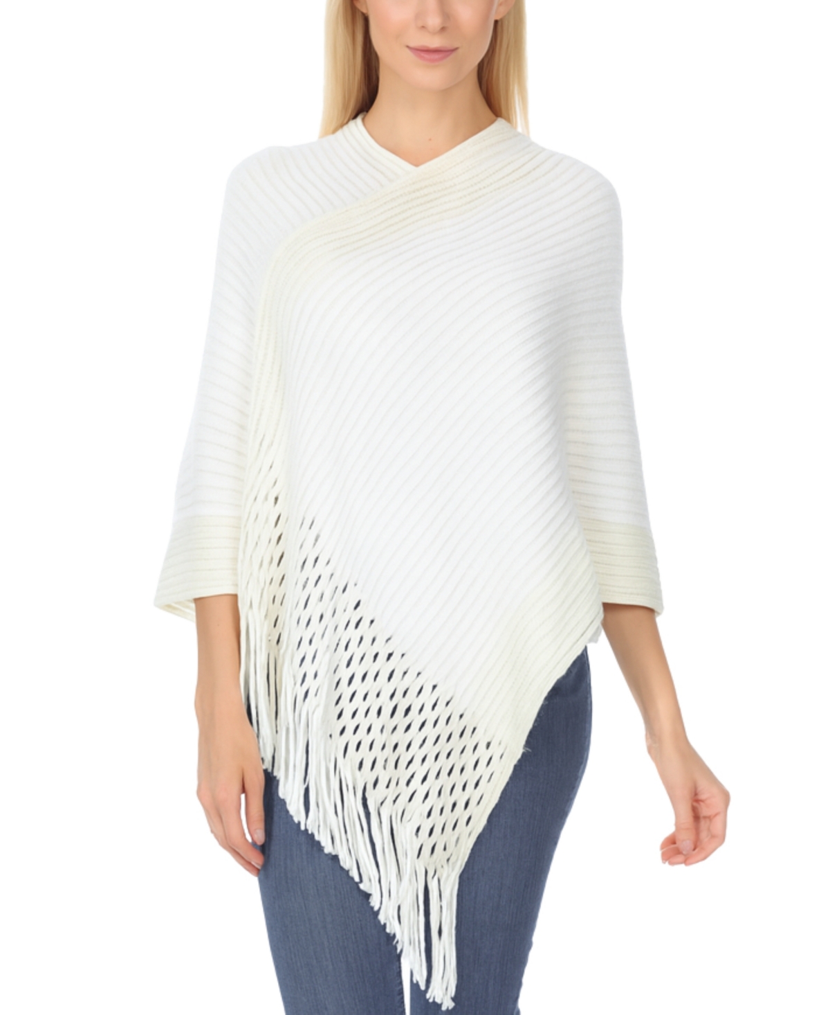 White Mark Women's Cable Knit Poncho Sweater In White
