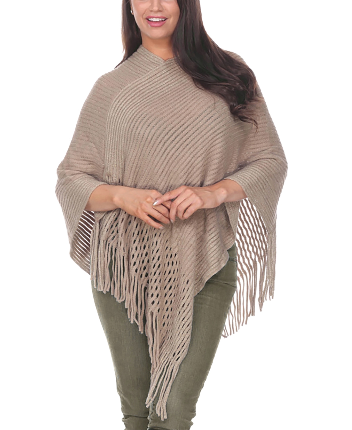White Mark Women's Cable Knit Poncho Sweater In Brown