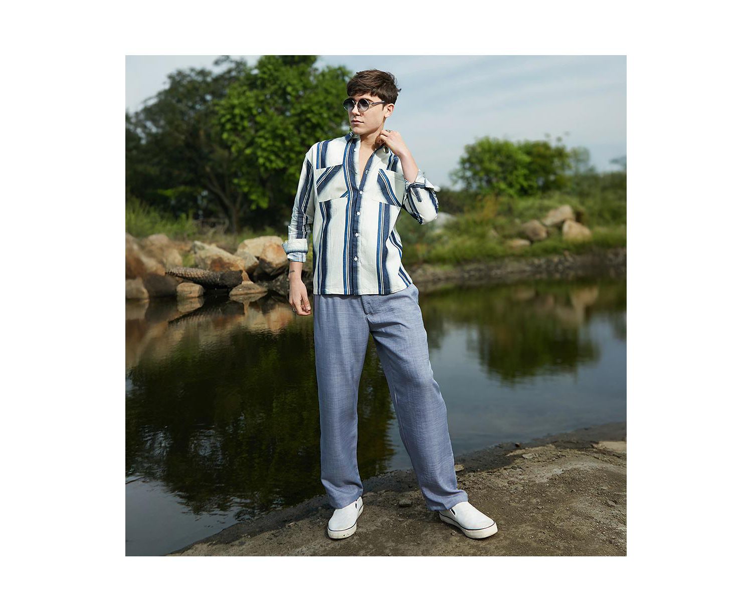 Men's Shadow-Striped Oversized Shirt.