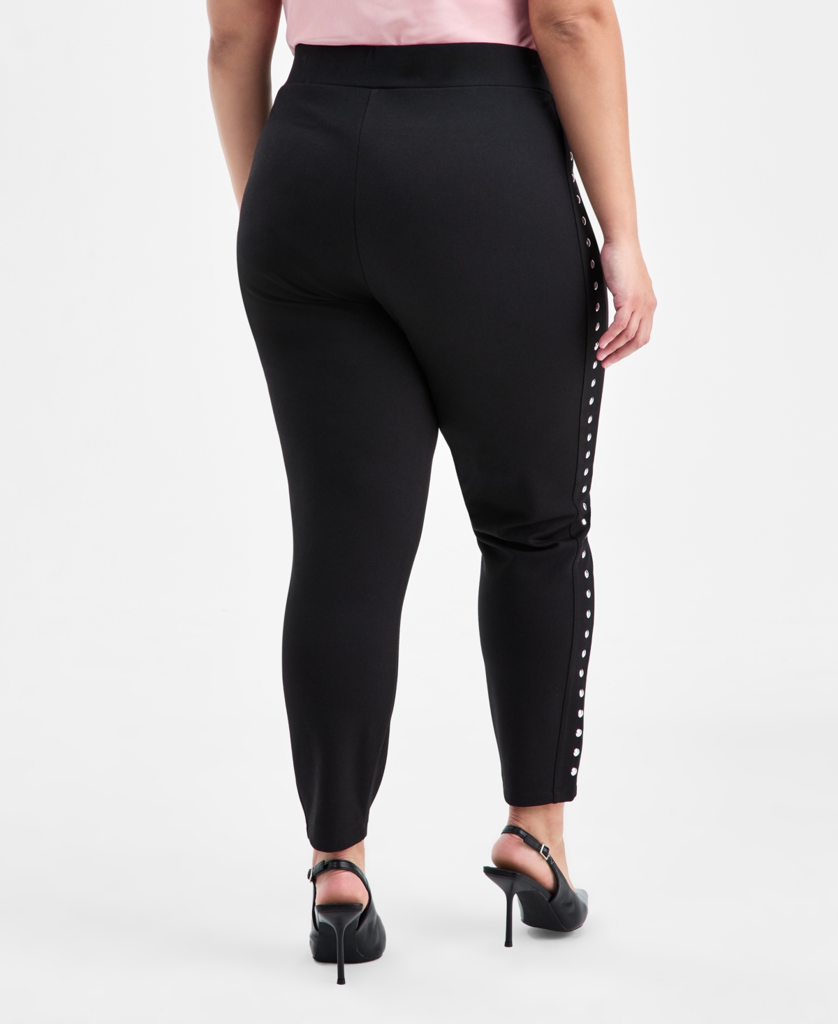 Bar Iii Trendy Plus Size Studded Pull-on Bodycon Leggings In Black