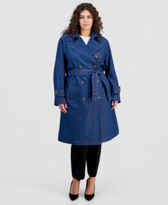 Plus Size Belted Denim Trench Coat