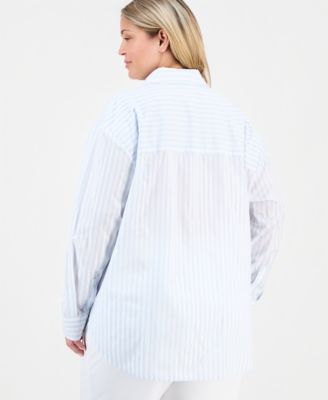 Plus Size Striped Button-Front Shirt