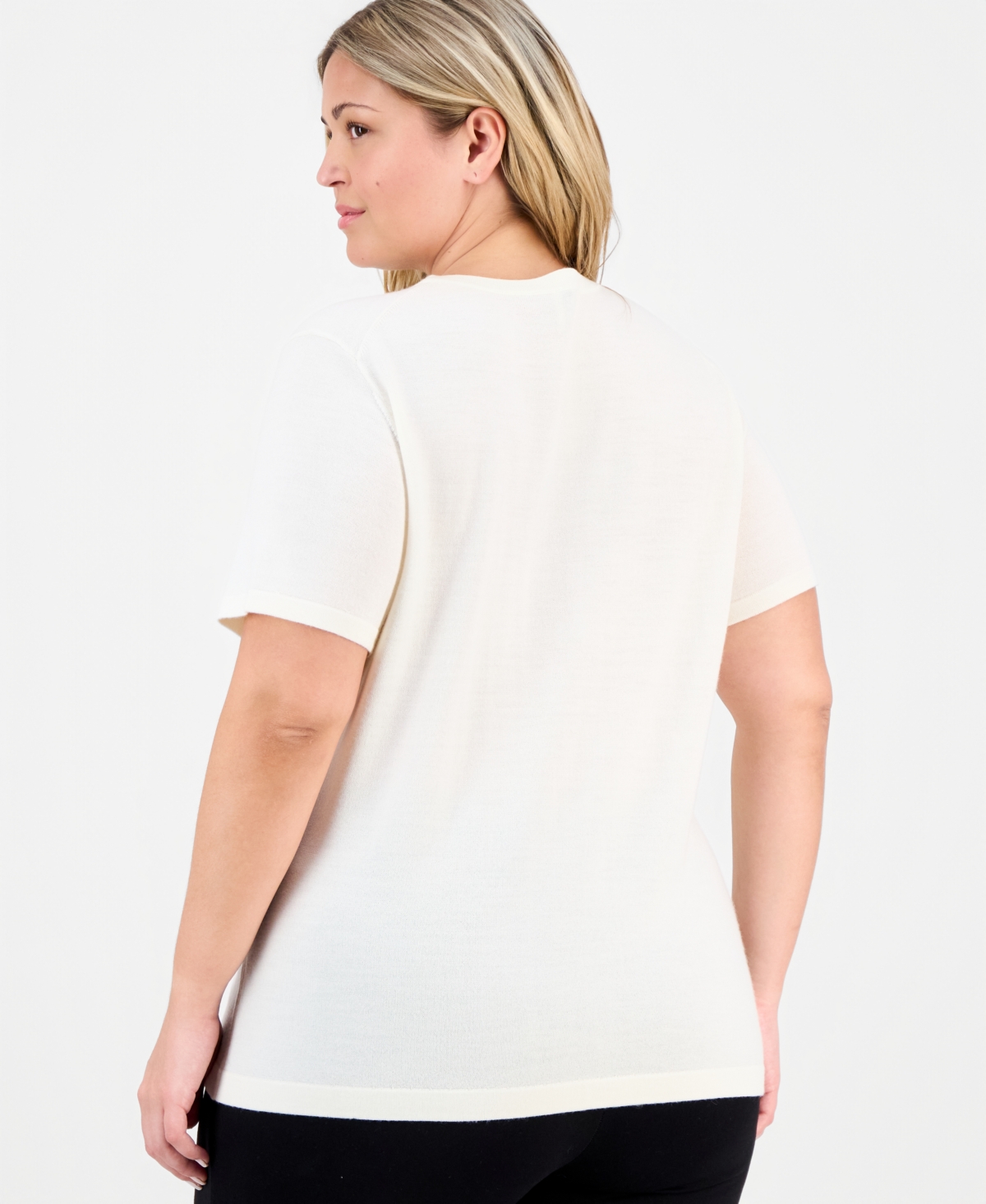 Anne Klein Plus Short Sleeve Merino Wool Sweater