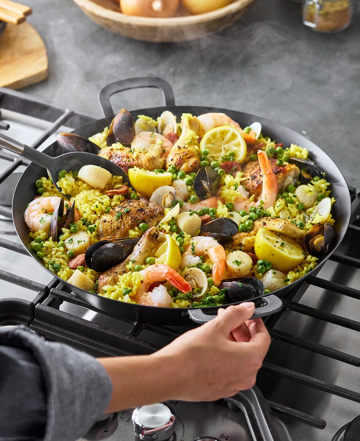 Greenpan Bobby Flay Carbon Steel 15" Paella Pan With Side Handles In Black