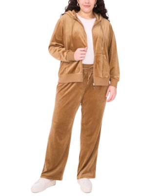 Plus Size Velour Zip-Front Hoodie Jacket