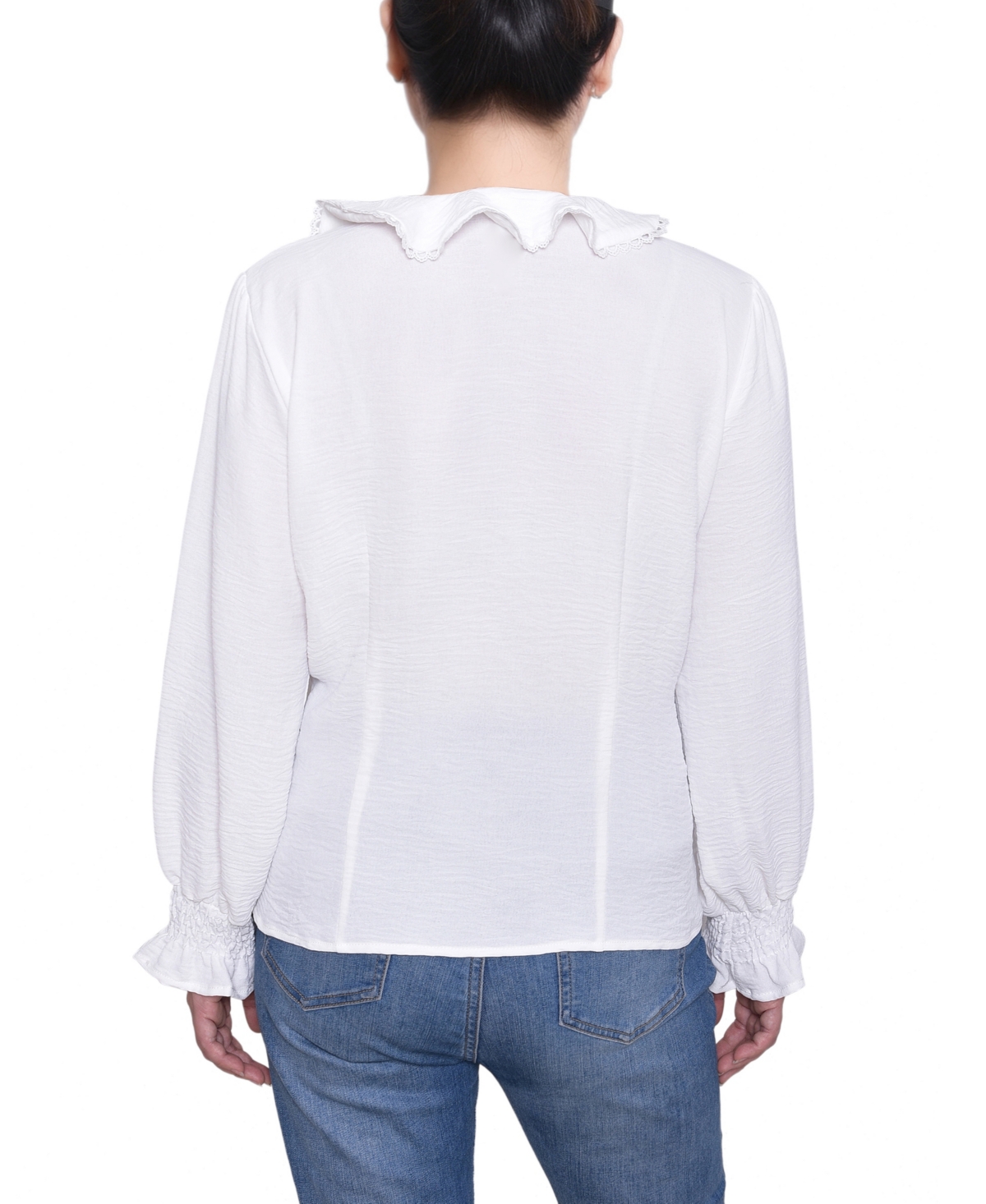 Ny Collection Women's Short Sleeve Ruffle Front Top In White