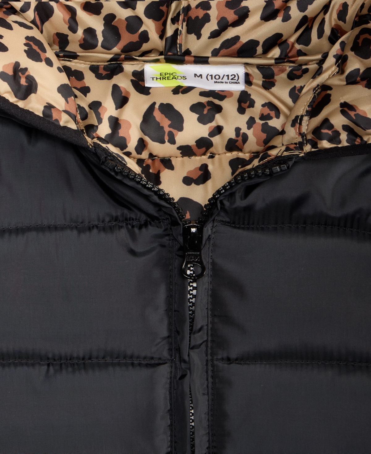 Epic Threads Girls 5-20 Leopard Print Long-sleeve Puffer Jacket, Macy's Exclusive In Black