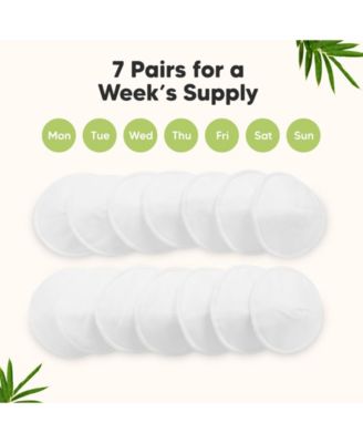 14pk Organic Nursing Pads, Washable Breast Pads + Wash Bag, Reusable Nipple Pads
