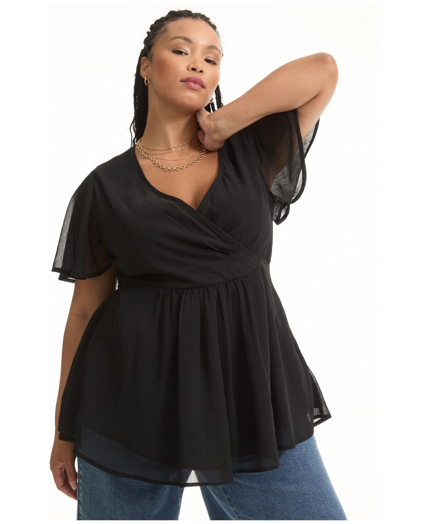 Women's Faux Wrap Fit-And-Flare Top