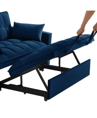 Modern Velvet Loveseat Sofa Bed with Storage & Pull-Out Bed, Compact Sleeper Couch with Adjustable Recline