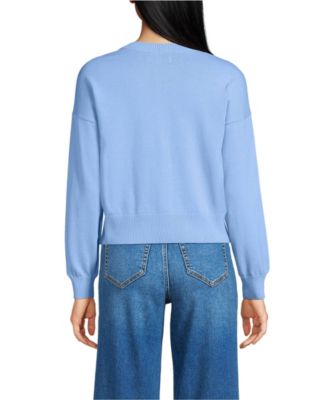 Women's Cropped Fine Gauge Crew Neck Cardigan Sweater