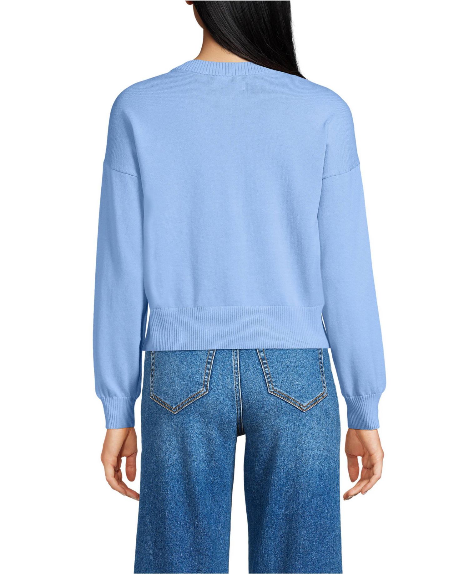 Women's Modern Length Fine Gauge Crew Neck Cardigan Sweater