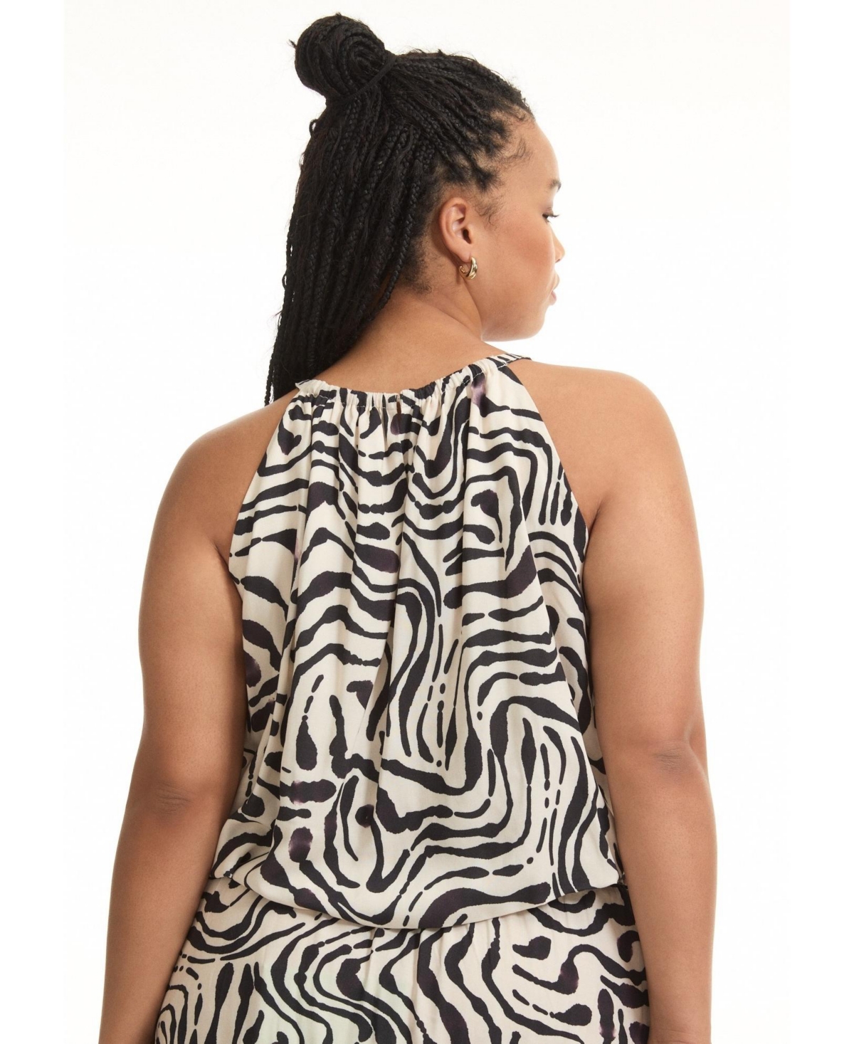 June + Vie Women's Plus Patterned Cropped Halter Top