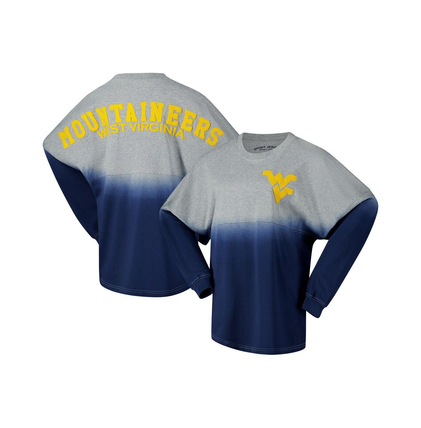 Футболка Spirit Jersey Navy/Gray West Virginia Mountaineers Ombre Long Sleeve — фото 1