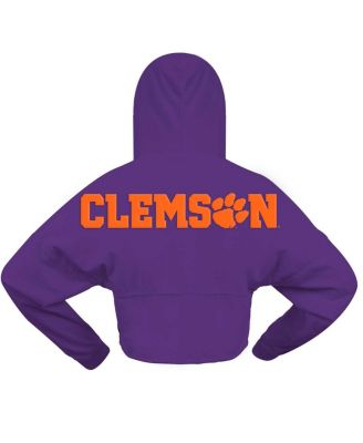 Women's Purple Clemson Tigers Oversized Cropped Pullover Hoodie