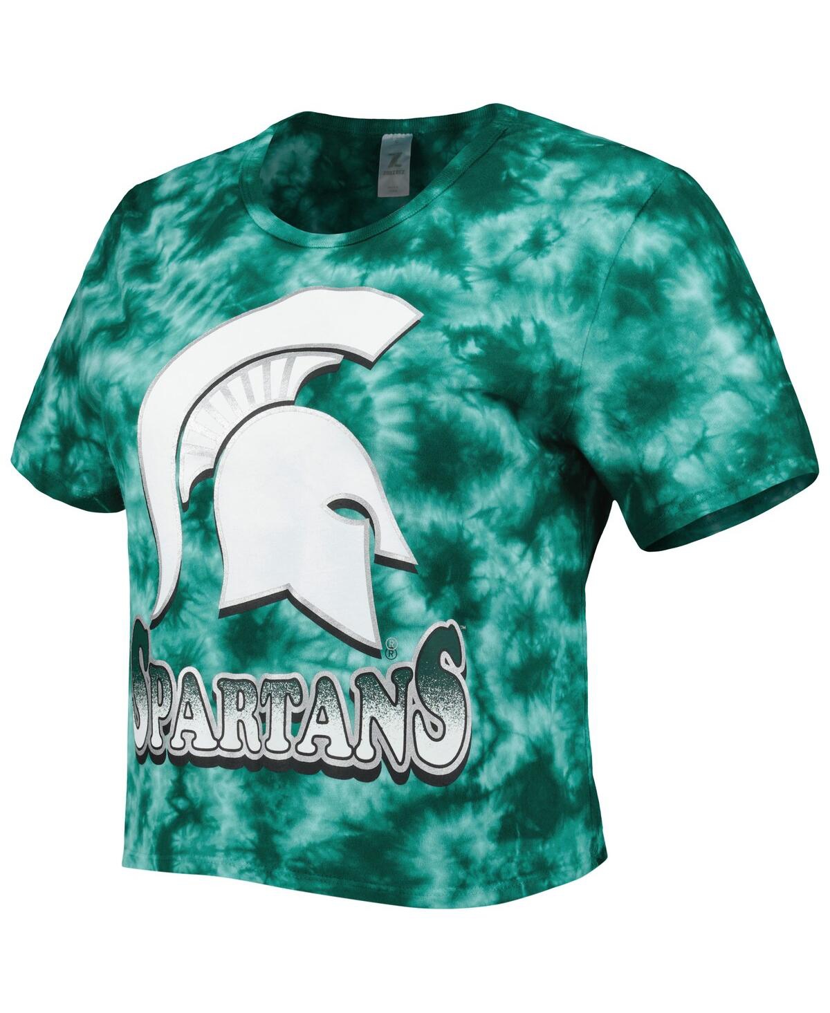 Zoozatz Women's Green Michigan State Spartans Cloud-dye Cropped T-shirt In Green