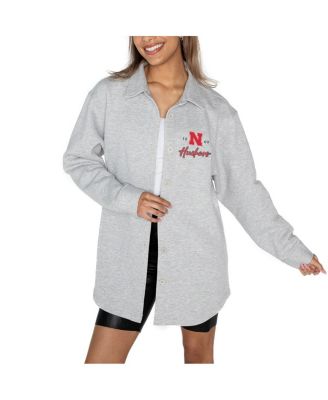 Gameday Couture - Women's Ash Nebraska Huskers Foundation Full-Button Long Sleeve Overshirt