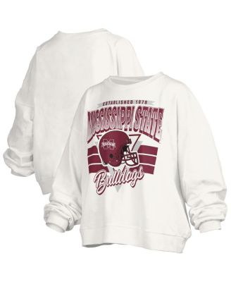 Pressbox - Women's White Mississippi State Bulldogs Oversized Janice Retro Waist-Length Pullover Sweatshirt