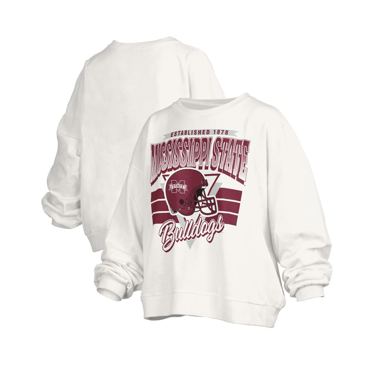 Women's White Mississippi State Bulldogs Oversized Janice Retro Waist-Length Pullover Sweatshirt