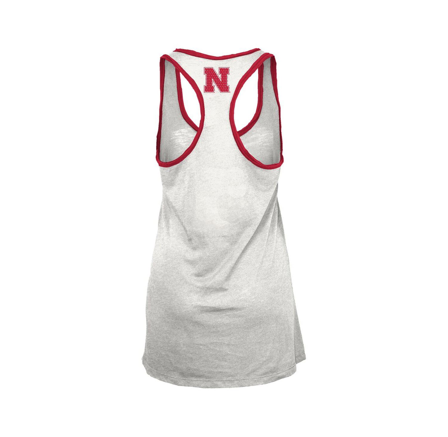 Women's White/Scarlet Nebraska Huskers Tracy Racerback Burnout Tank Top