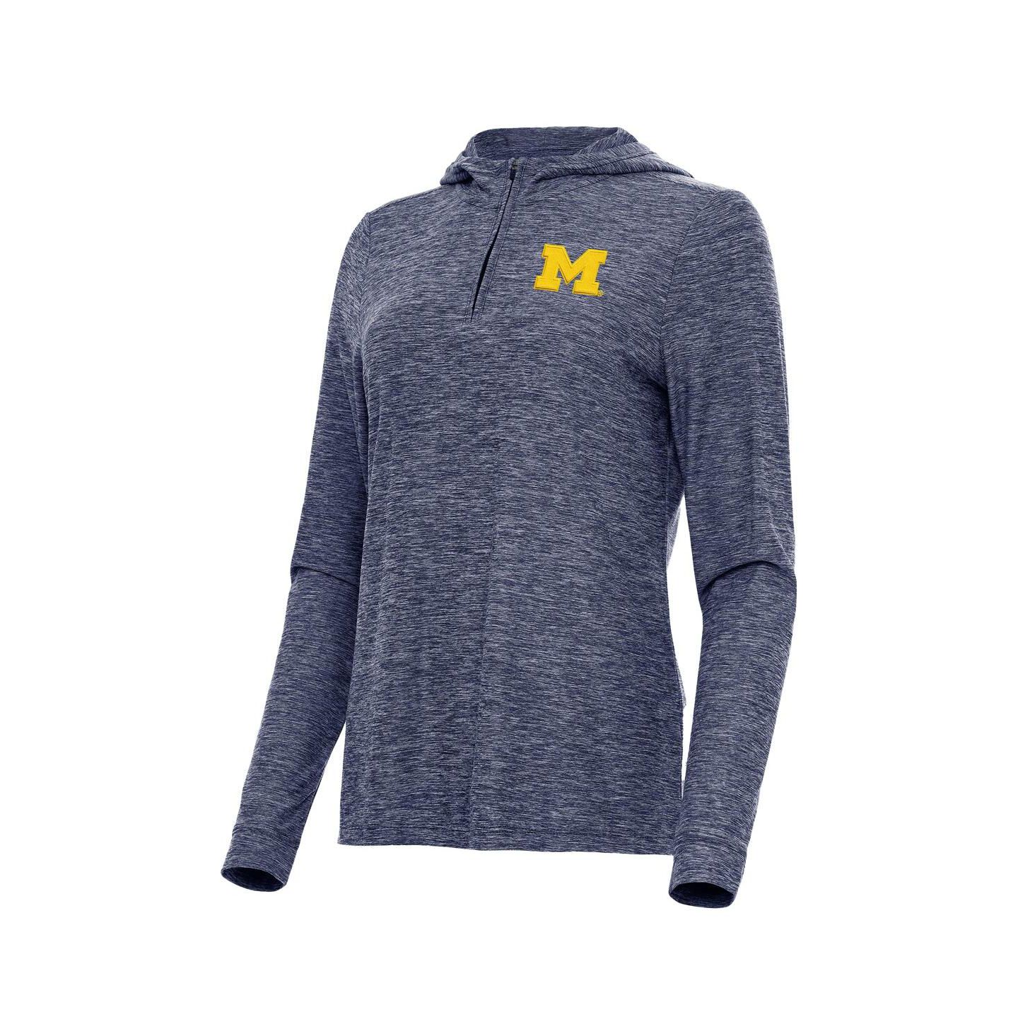 Женское худи Antigua Heather Navy Michigan Wolverines Daybreak Quarter-Zip — фото 3