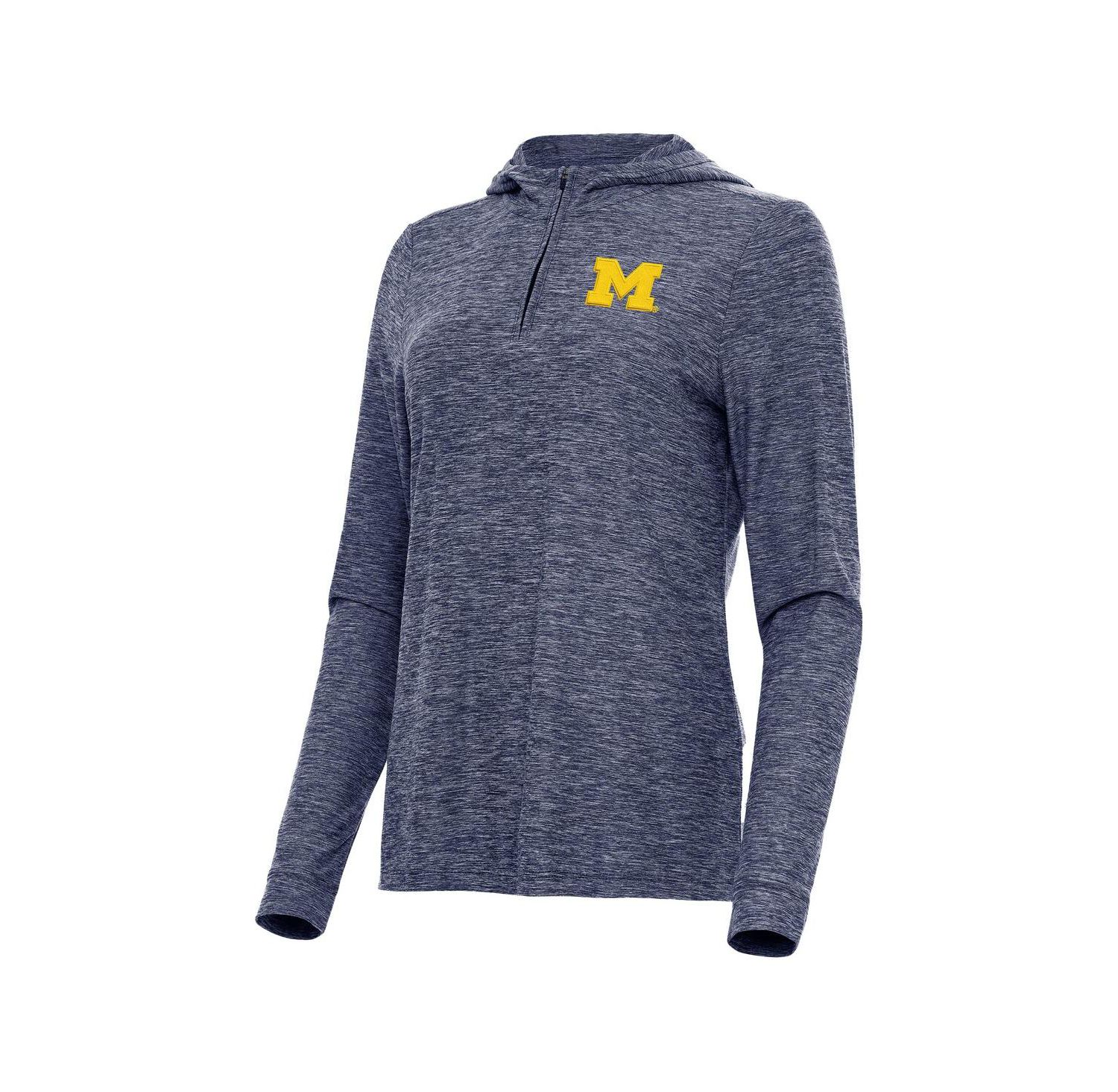 Women's Heather Navy Michigan Wolverines Daybreak Quarter-Zip Hoodie