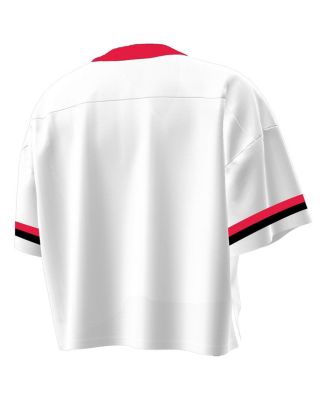 Women's White Maryland Terrapins Fashion Jersey Boxy Cropped V-Neck T-Shirt