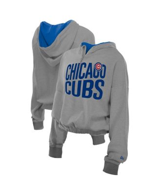 New Era - Men's Heather Gray Chicago Cubs Reversed Out French Terry Quarter-Zip Banded Crop Hoodie