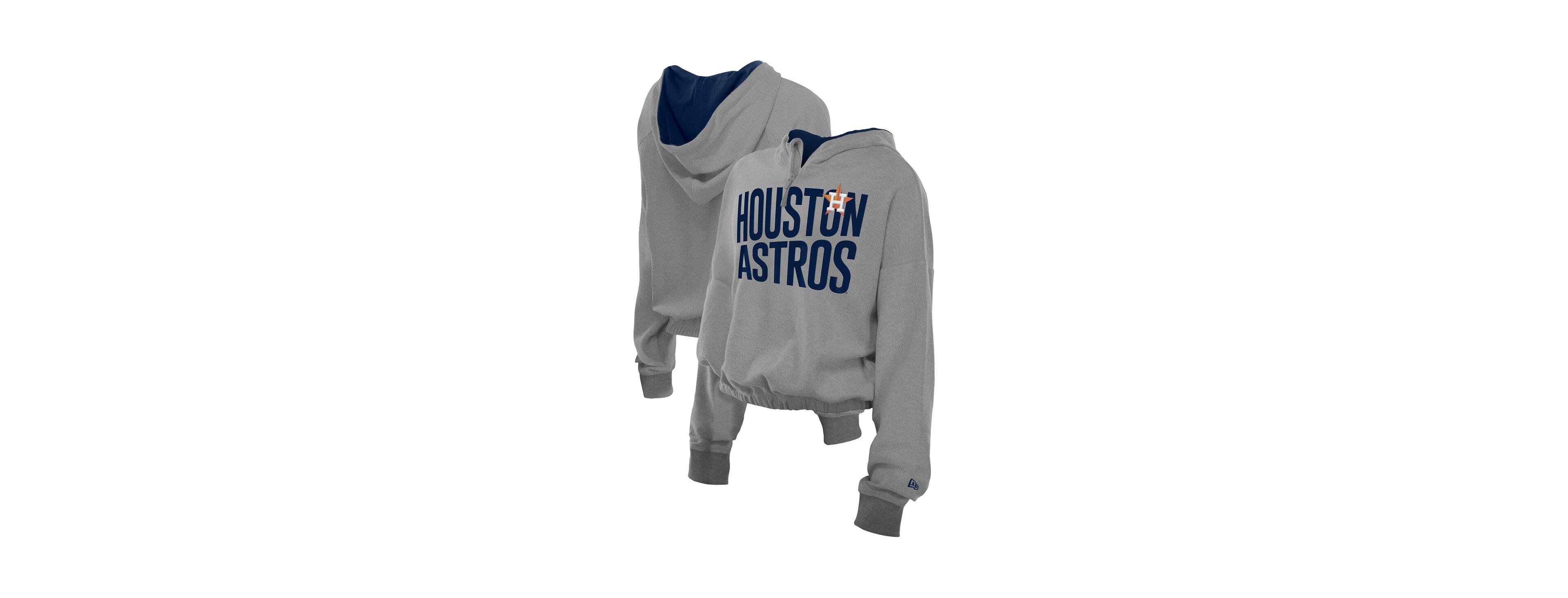 New Era Men's Heather Gray Houston Astros Reversed Out French Terry Quarter-Zip Banded Crop Hoodie