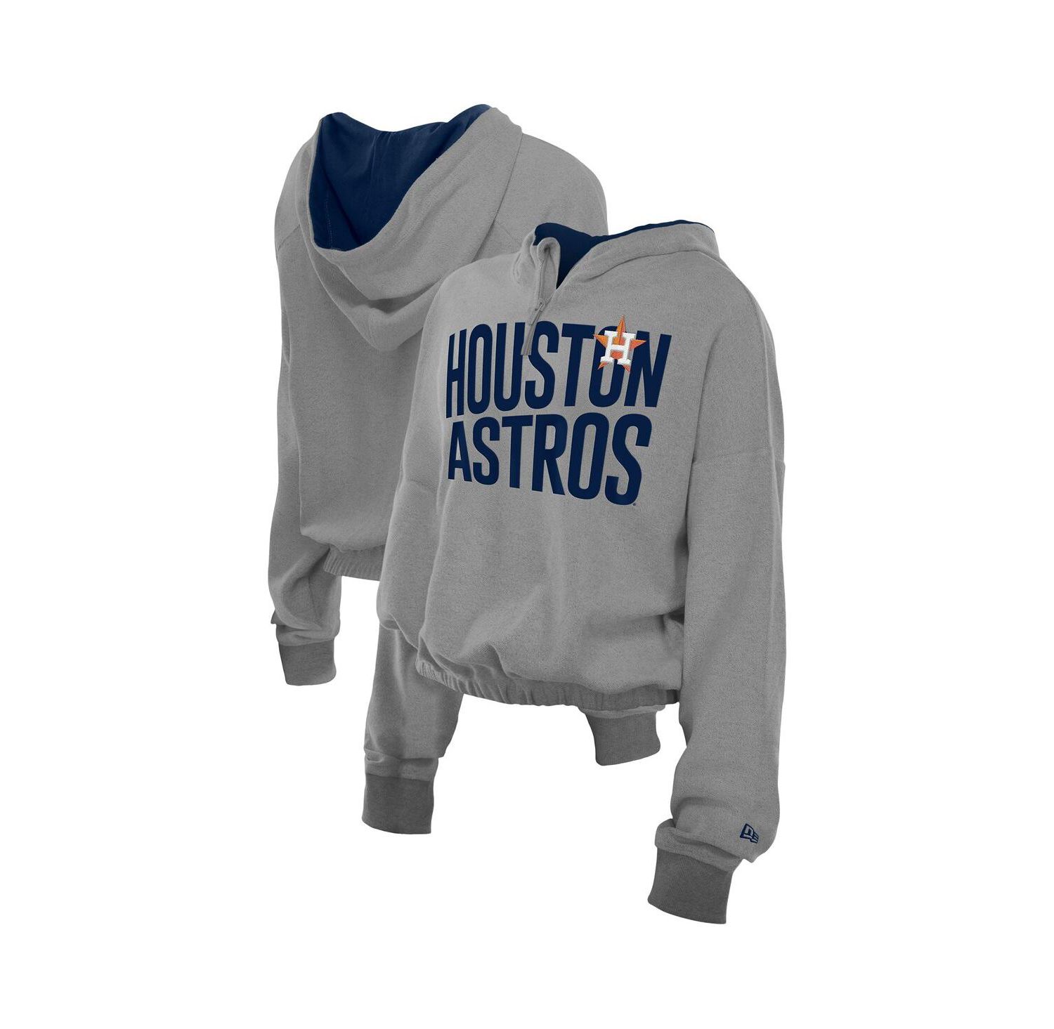 Men's Heather Gray Houston Astros Reversed Out French Terry Quarter-Zip Banded Crop Hoodie