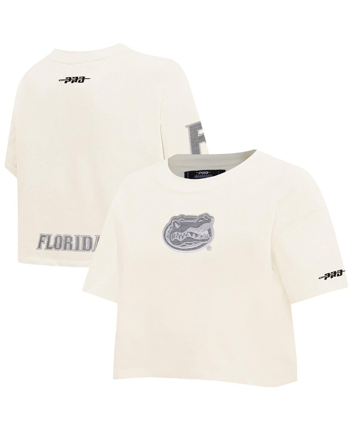 Pro Standard Women's Cream Florida Gators Reverse French Terry Boxy Cropped T-shirt In Neutral
