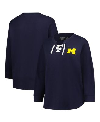 Fanatics - Women's Navy Michigan Wolverines Lace-Up Waffle Knit Plus Size Long Sleeve T-Shirt