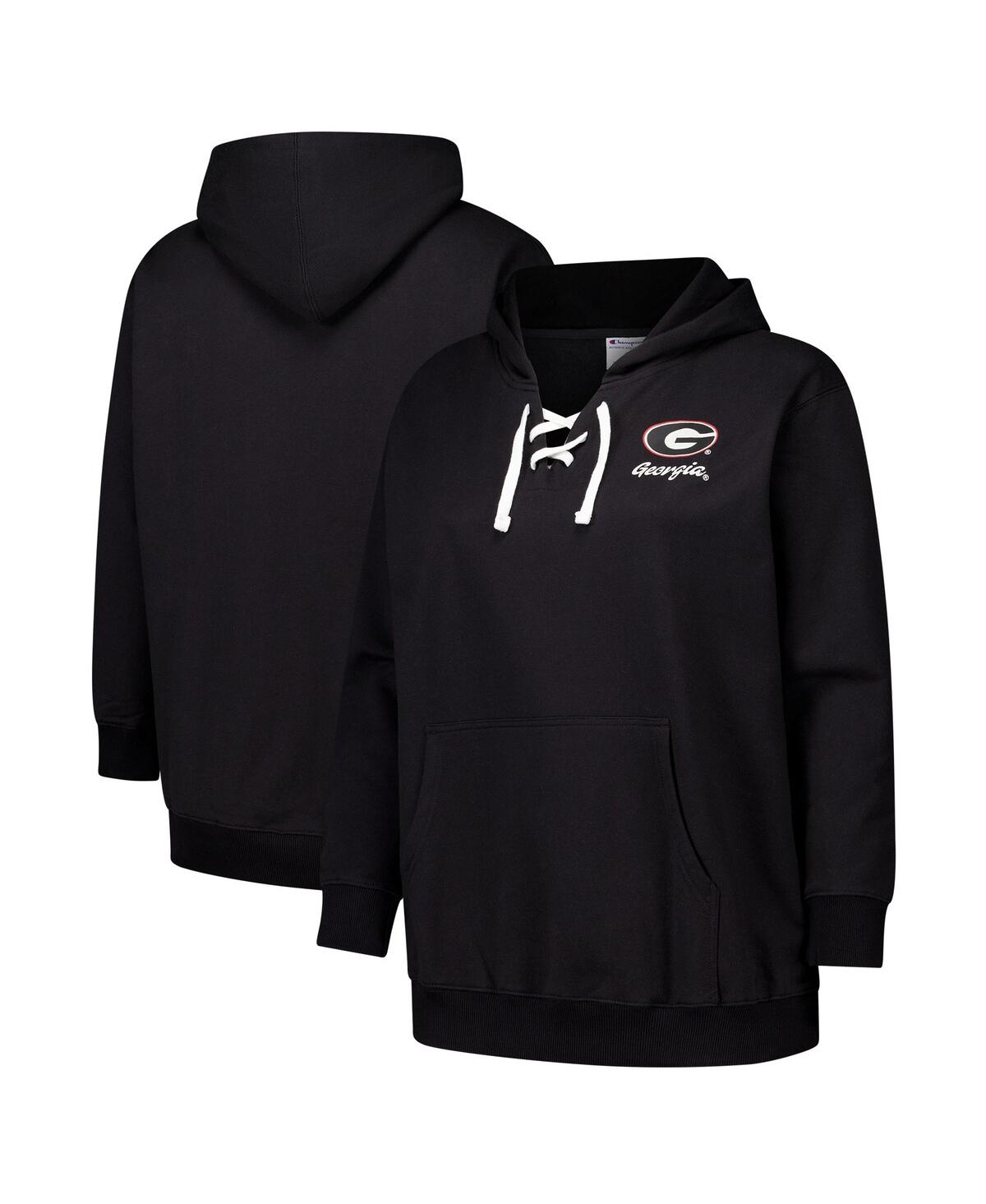Fanatics Women's Black Georgia Bulldogs Plus Size Scrip Lace-up V-neck Hoodie In Black