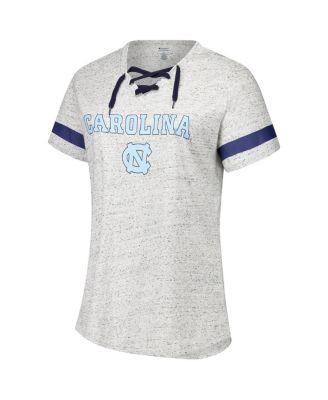 Women's Heather Gray North Carolina Tar Heels Plus Size Lace-Up V-Neck T-Shirt